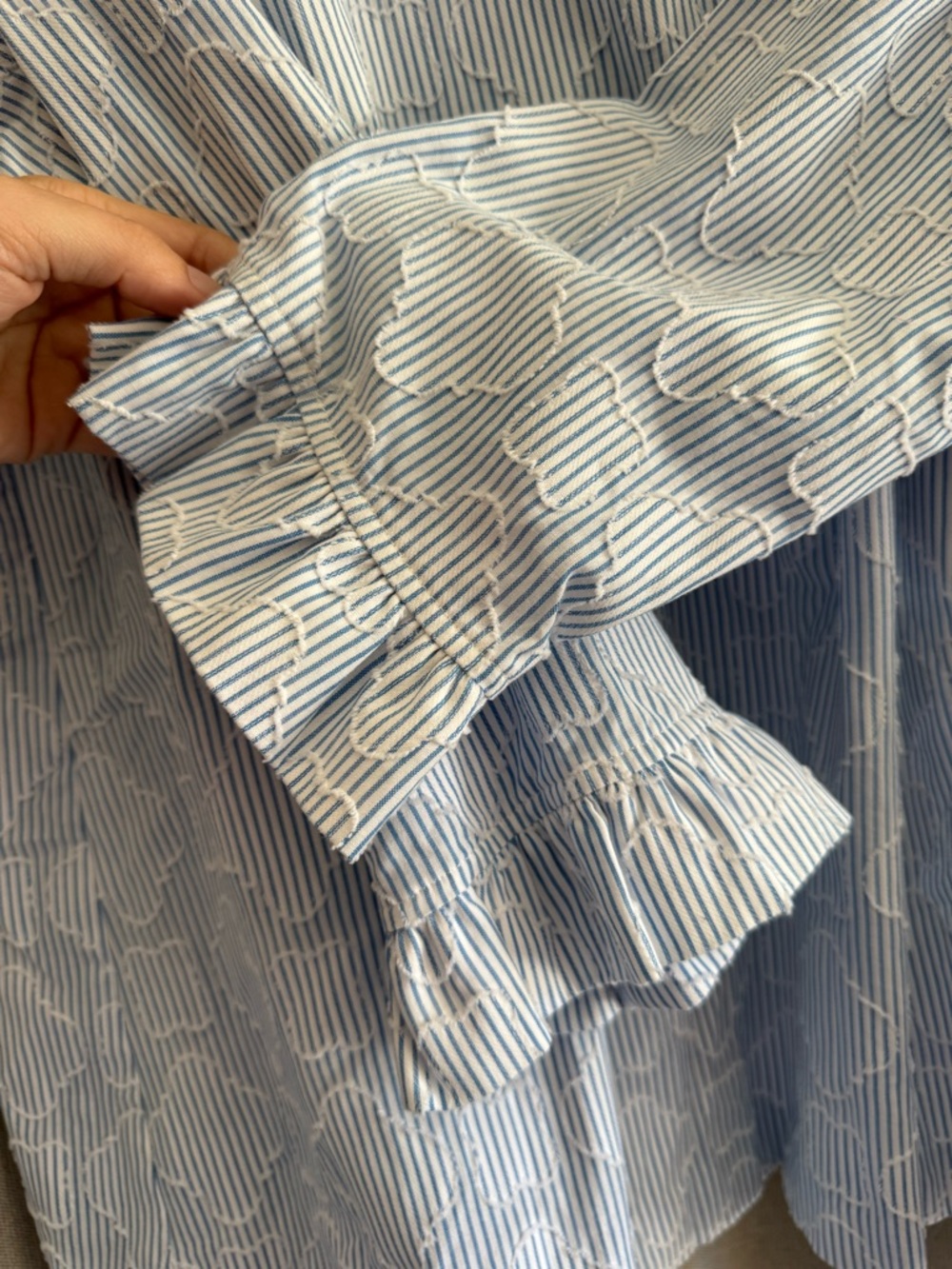 Draper James “Ingrid” Light Blue Striped Ruffle Neck Blouse size XL - Picture 6 of 11